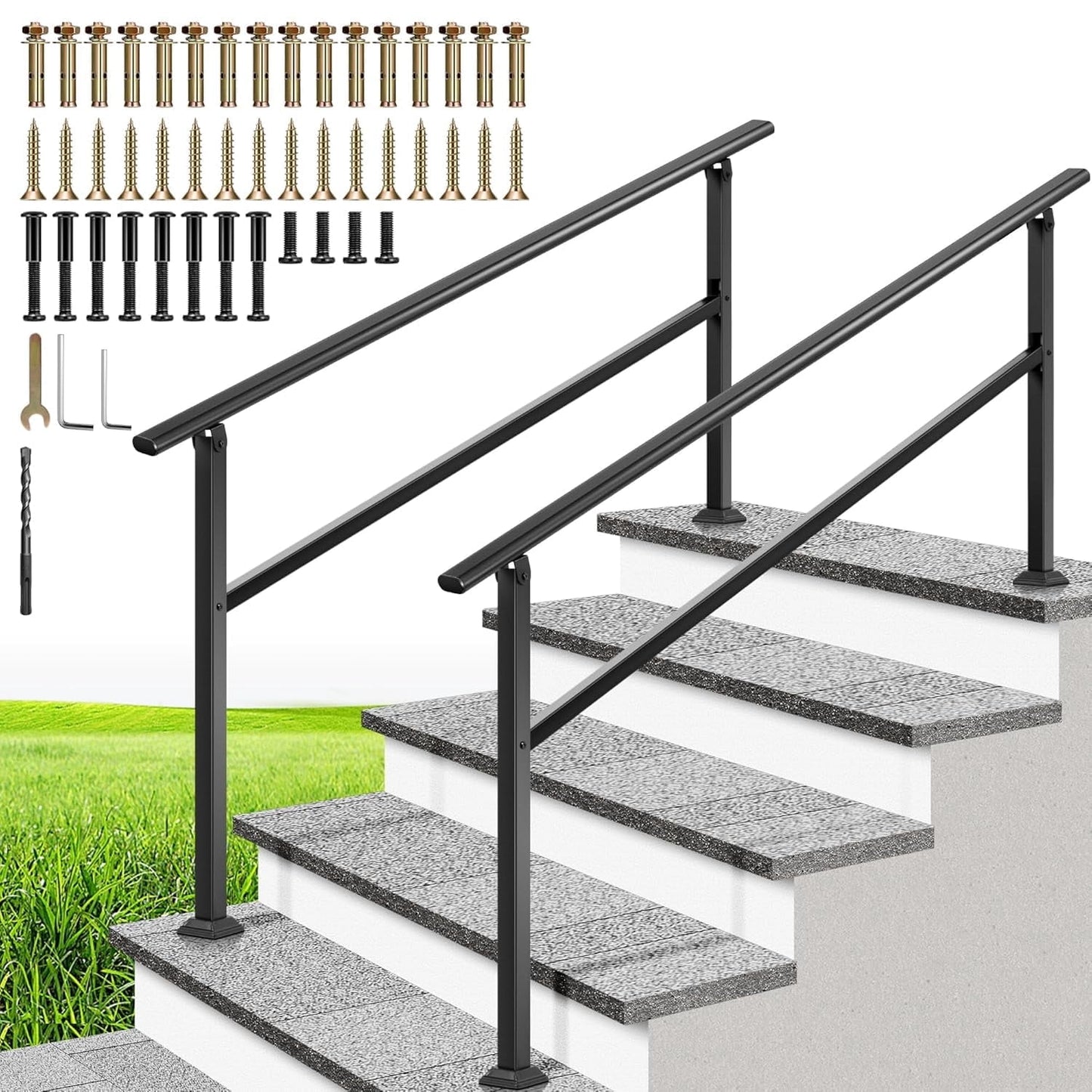SPECSTAR 2-Pack outdoor handrails, 5-6 Steps Galvanized Steel Railing, for Porch, Deck, or Indoor Stairs