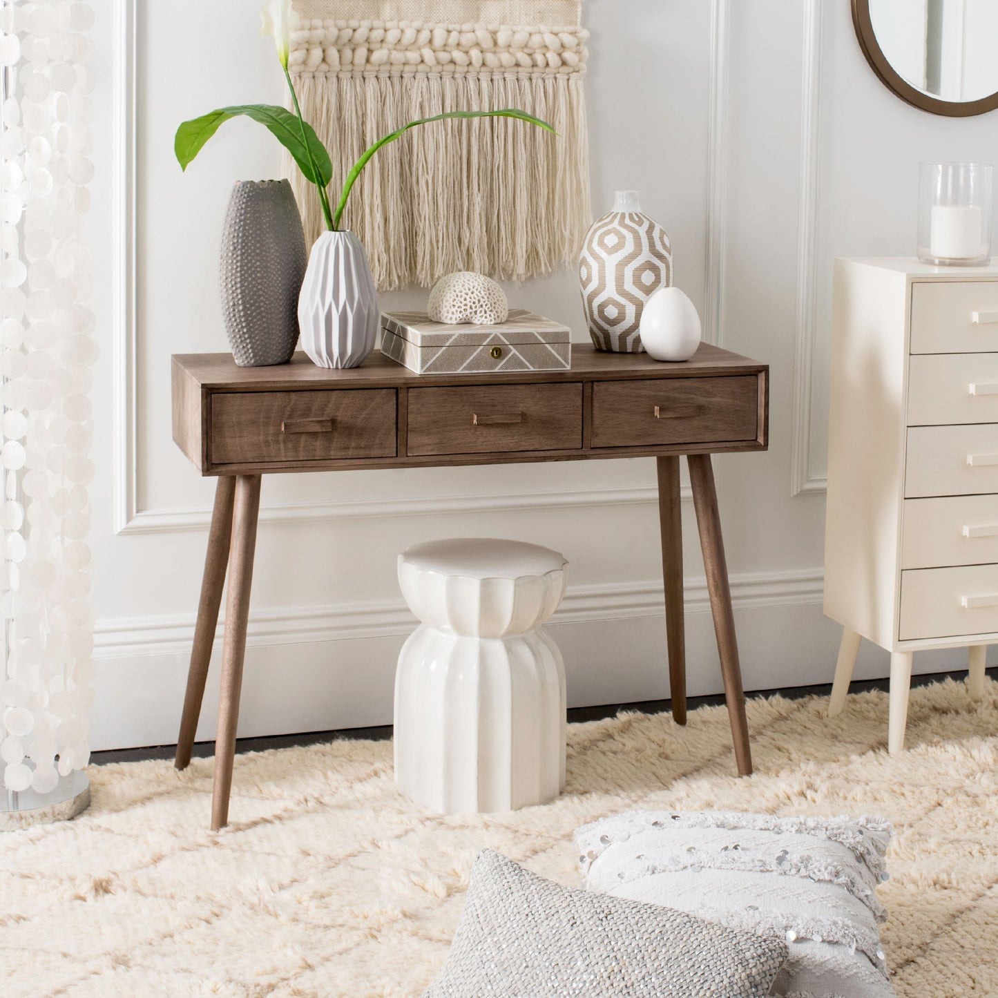 Safavieh Albus 3 Drawer Modern Solid Console Table, White