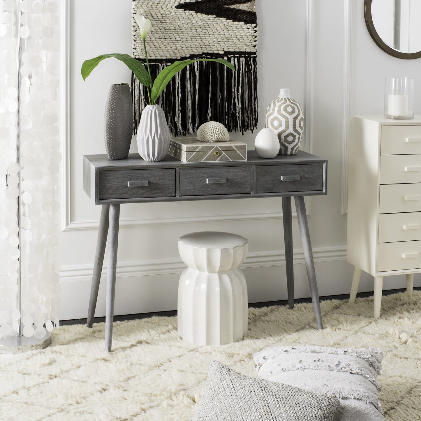Safavieh Albus 3 Drawer Modern Solid Console Table, Slate Grey