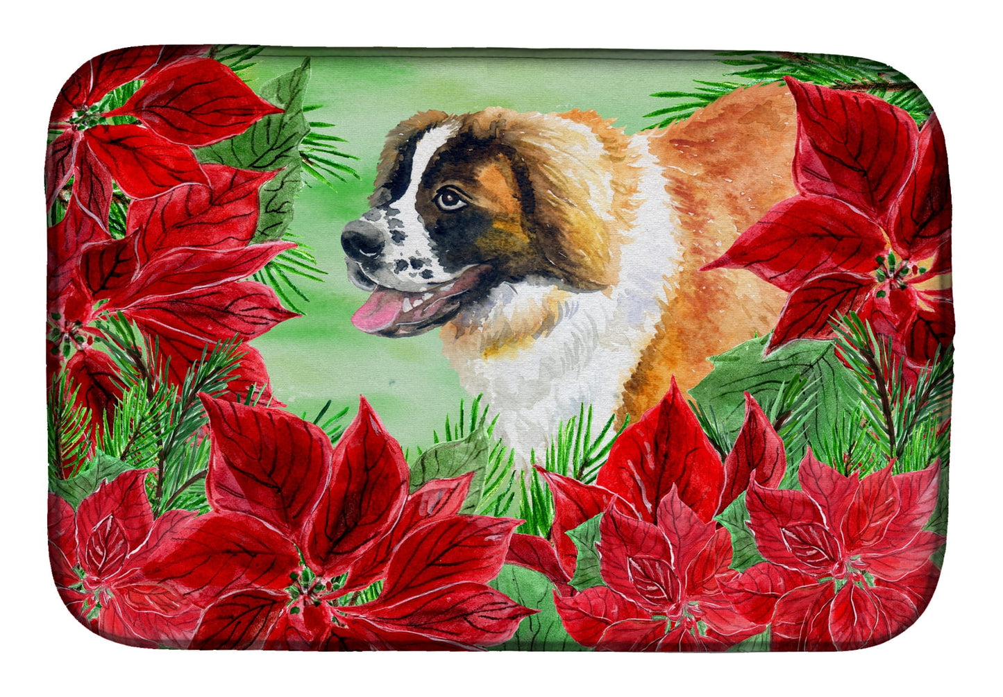 Saint Bernard Poinsettas Dish Drying Mat