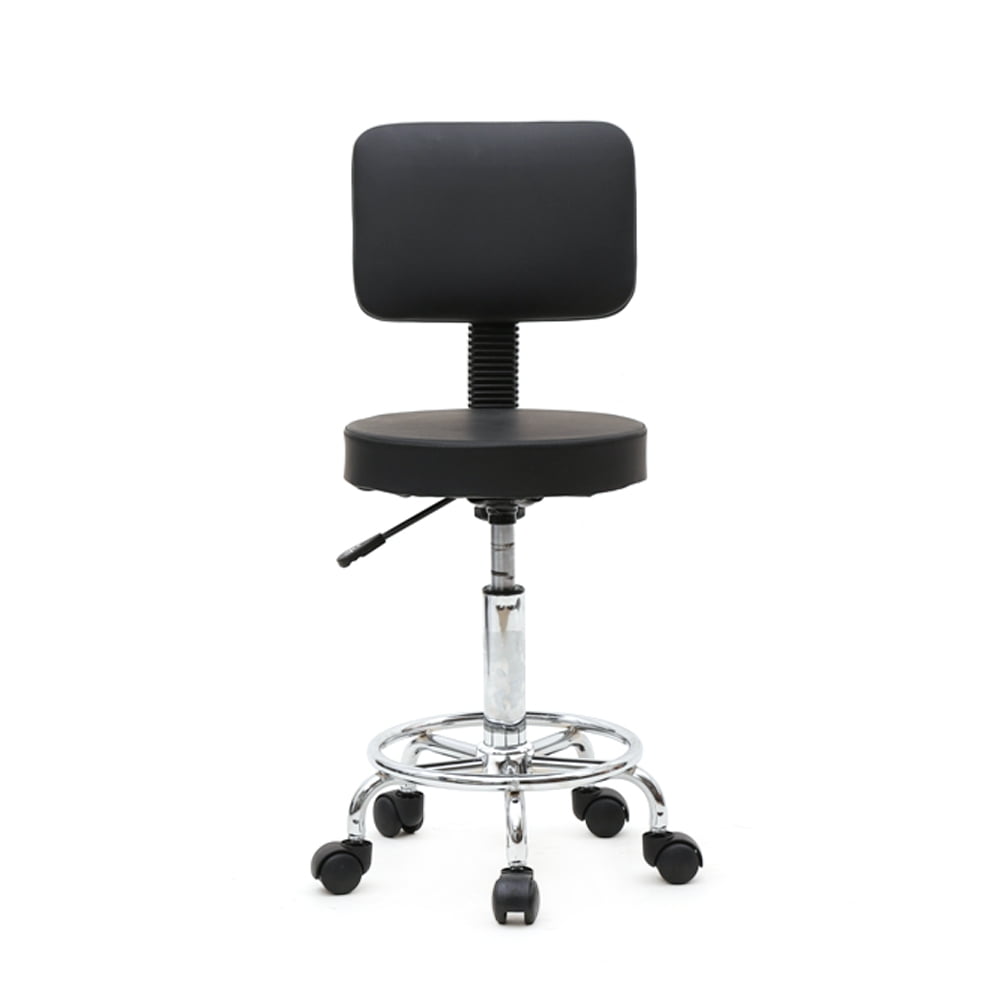 Salon Stool Round Shape Adjustable with Back, Black