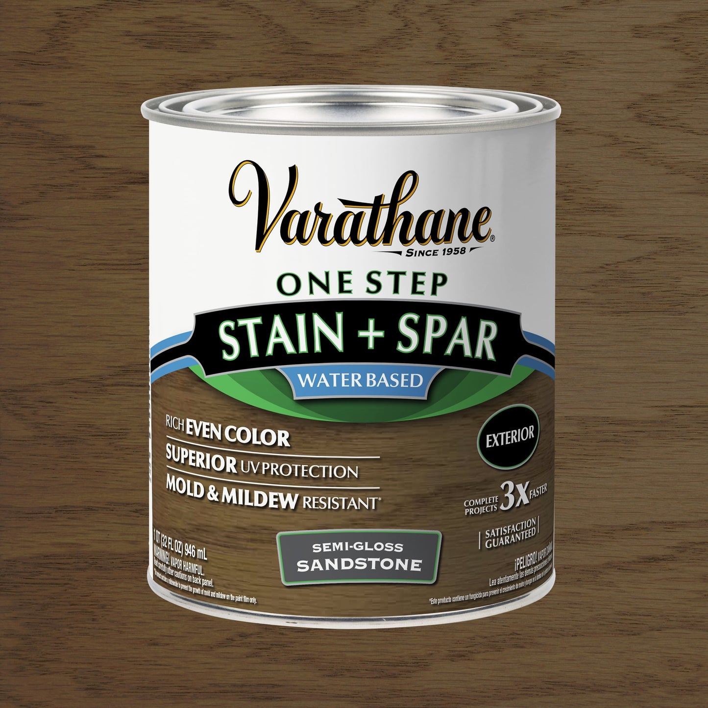 Sandstone, Varathane One Step Exterior Wood Stain + Spar Water-Based Urethane, Semi-Gloss-388143, Quart