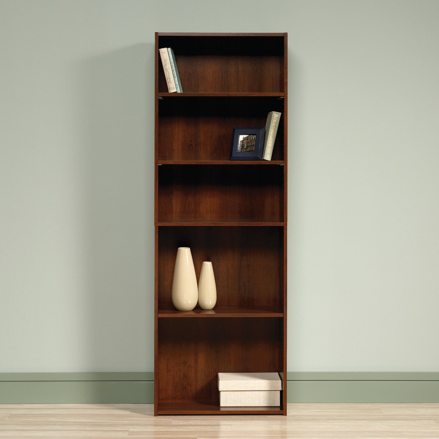 Sauder Beginnings 5-Shelf Bookcase, Brook Cherry Finish