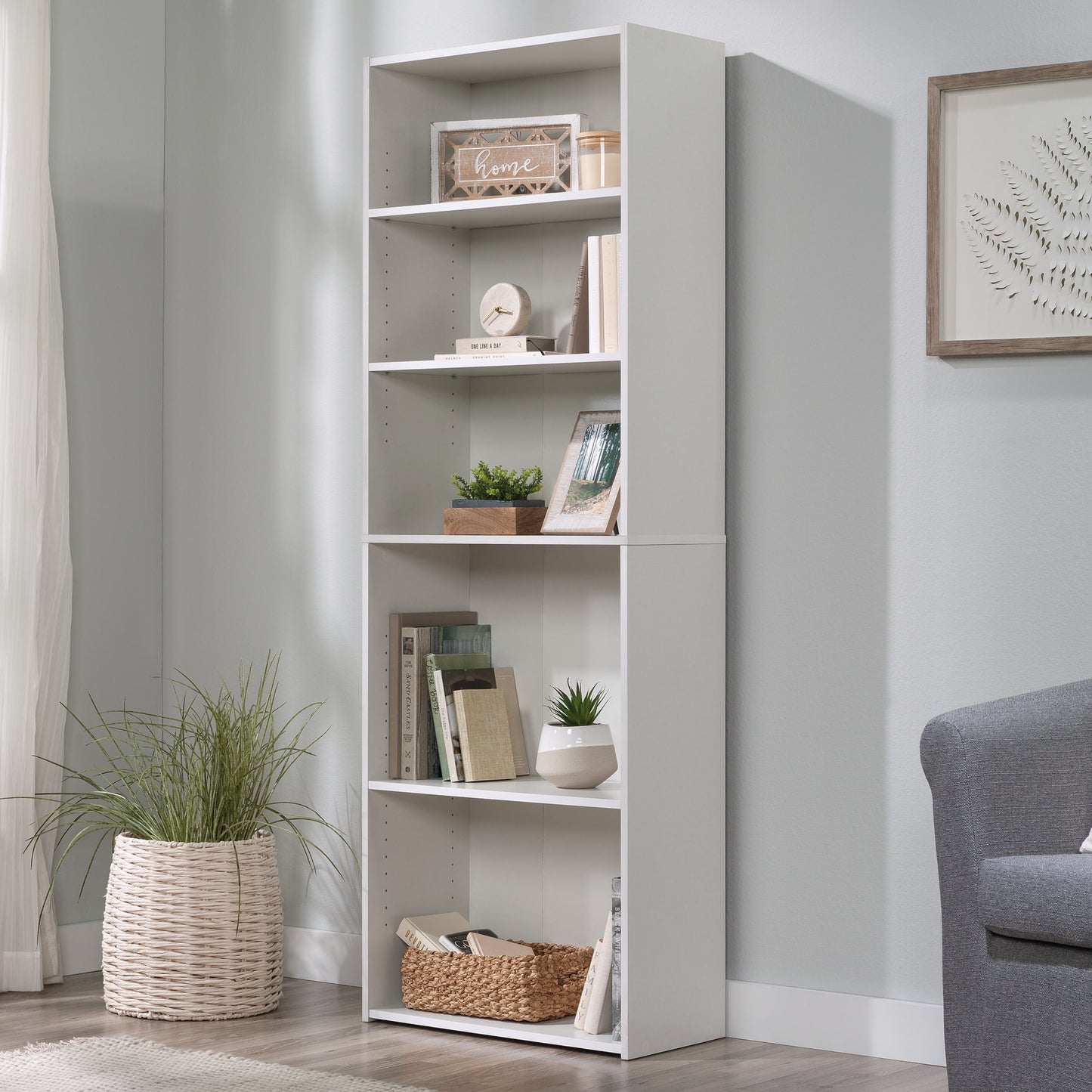 Sauder Beginnings Engineered Wood 5-Shelf Bookcase in Soft White