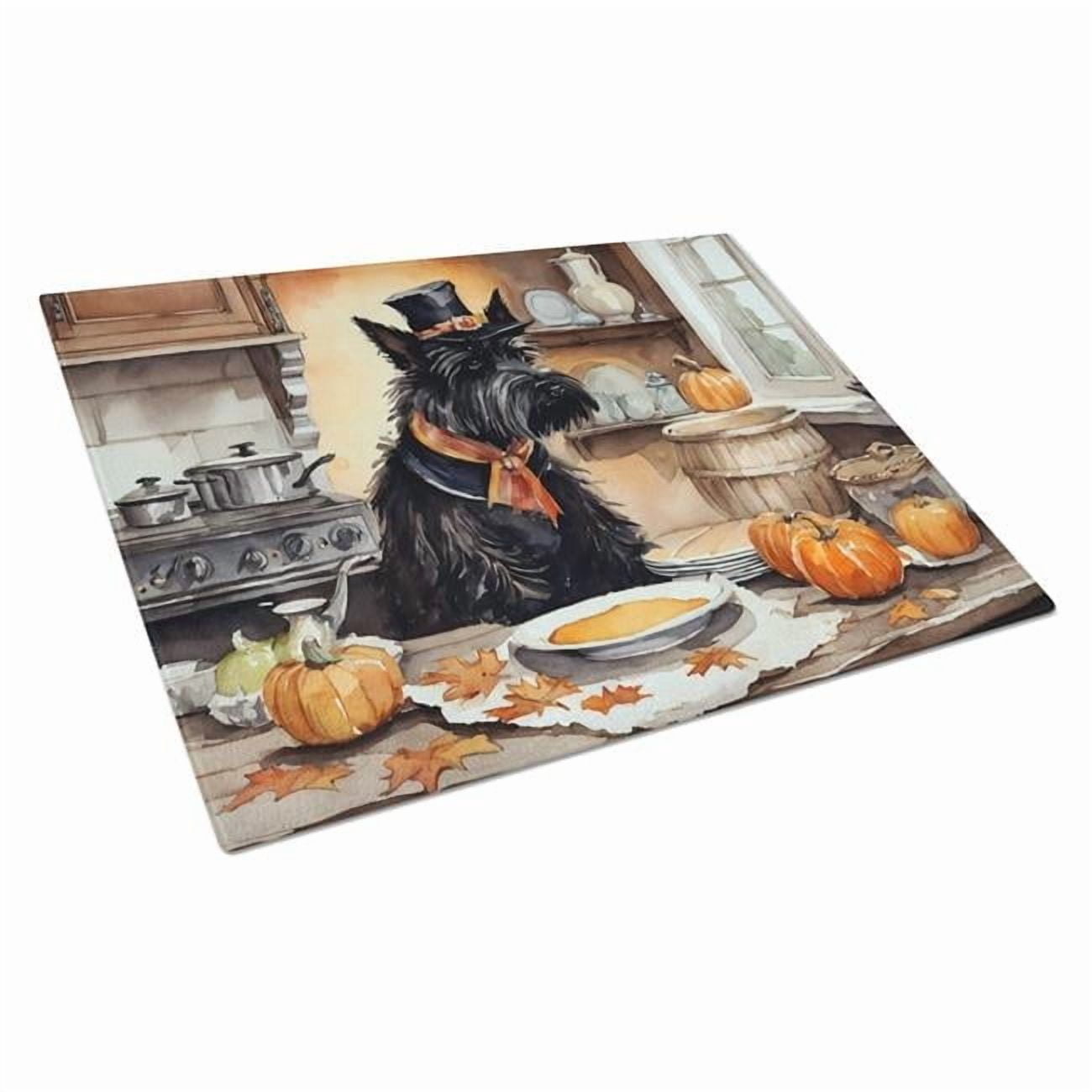 Scottish Terrier Fall Kitchen Pumpkins Glass Cutting Board Large 12 in x 15 in