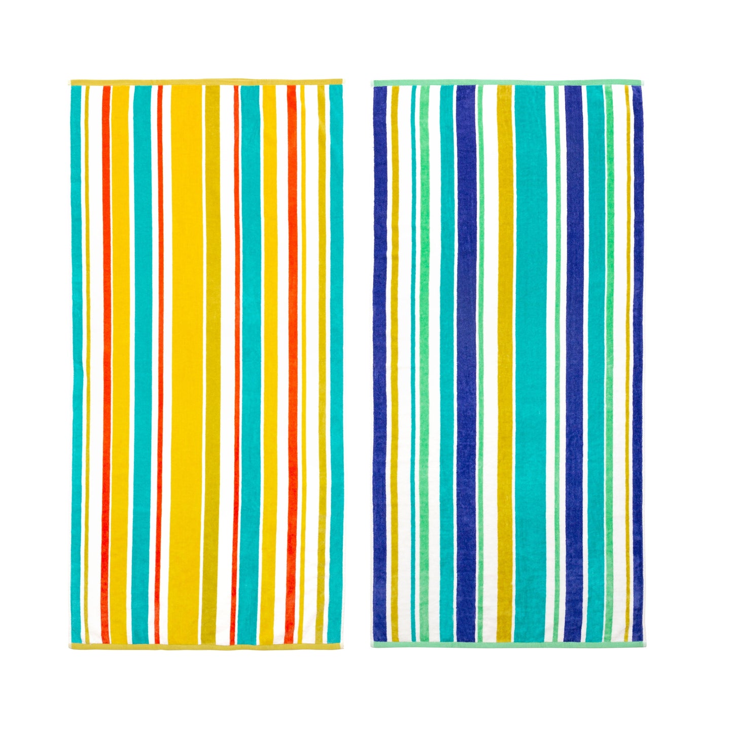 Seed & Stone Set of 2 Ultra Soft Beach Towels, 41% Recycled, 28" x 60", Laguna Stripe, Yellow Theme