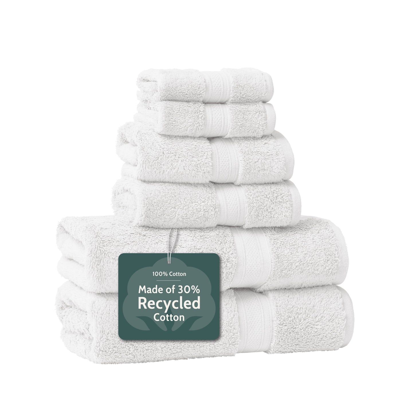 Seed & Stone Ultra-Soft 30% Recycled Cotton Bath Towels, 100% Cotton, 6-Piece Towel Set, White