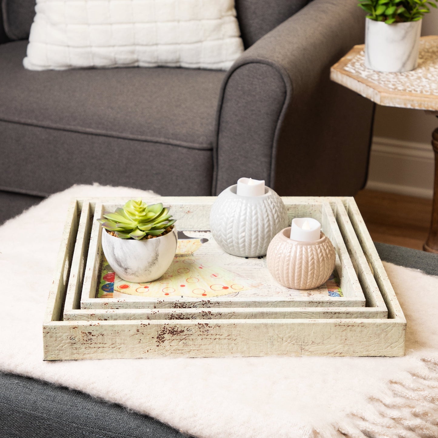 Northlight Set of 3 Vintage-Style Fashion and Dresses Square Wooden Serving Trays - White/Brown