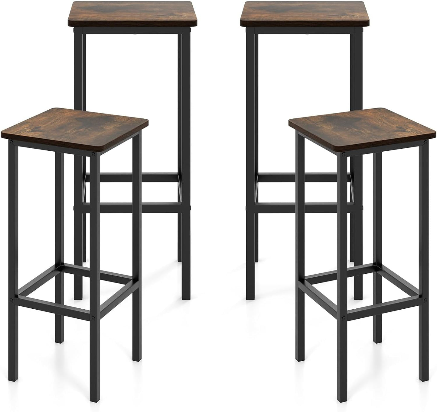 Set of 4 26'' Modern Metal Bar Stools Counter Height Stools w/ Footrest Backless Brown