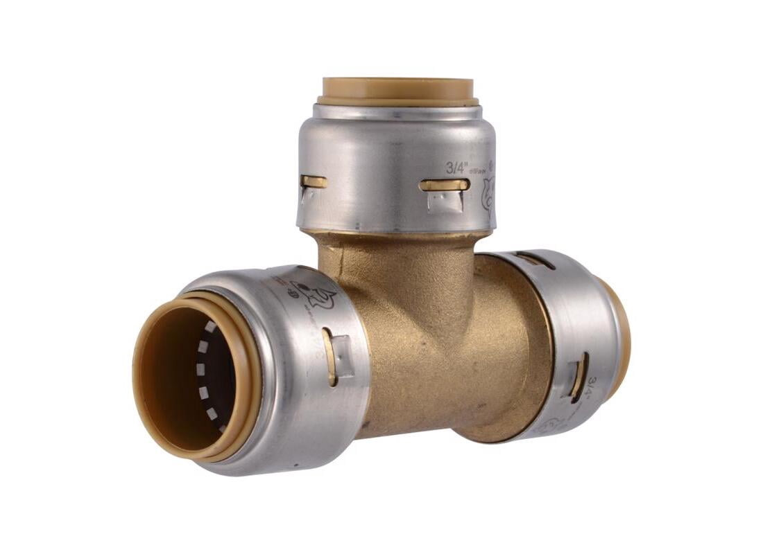 SharkBite 3/4 Inch Tee, Push to Connect Brass Plumbing Fitting, PEX Pipe, Copper, CPVC, PE-RT, HDPE, U370LFA