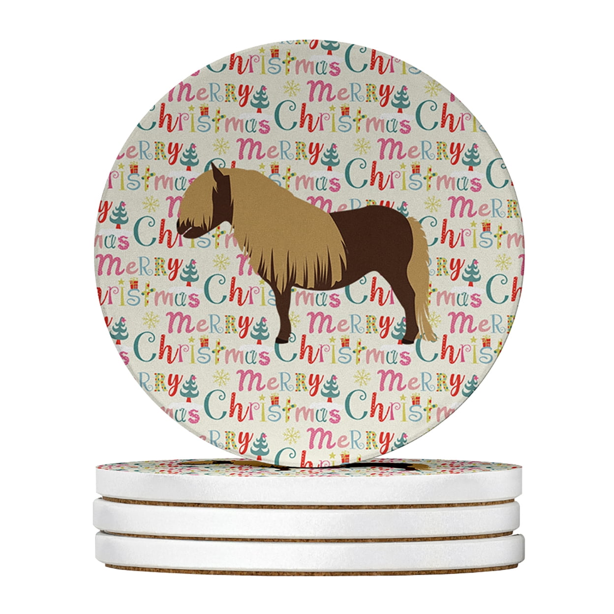 Shetland Pony Horse Christmas Large Sandstone Coasters Pack of 4 4 in x 4 in