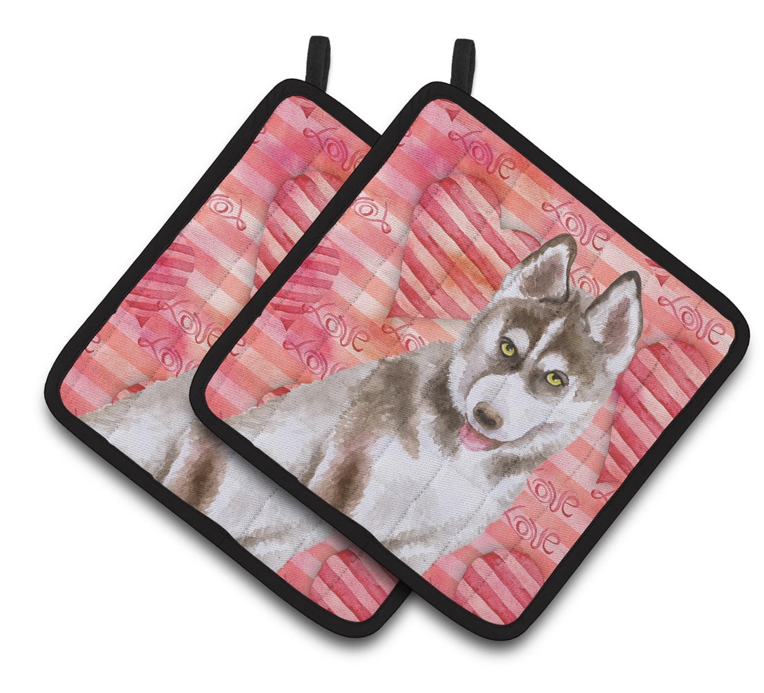 Siberian Husky Grey Love Pair of Pot Holders