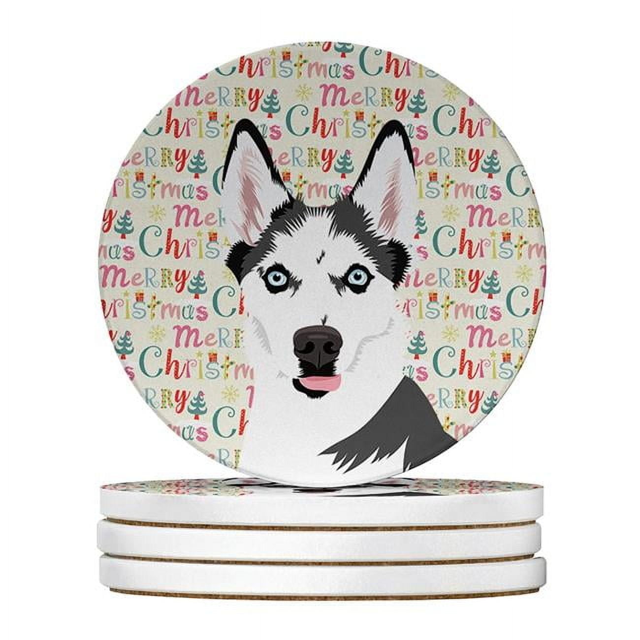 Siberian Husky Puppy Christmas Large Sandstone Coasters Pack of 4 4 in x 4 in