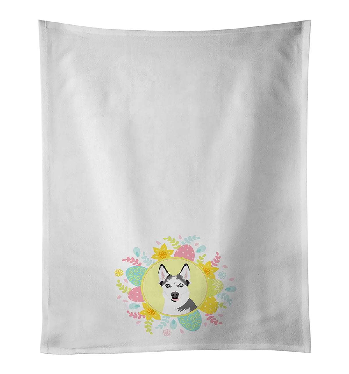 Siberian Husky Puppy Easter White Kitchen Towel Set of 2 19 in x 28 in