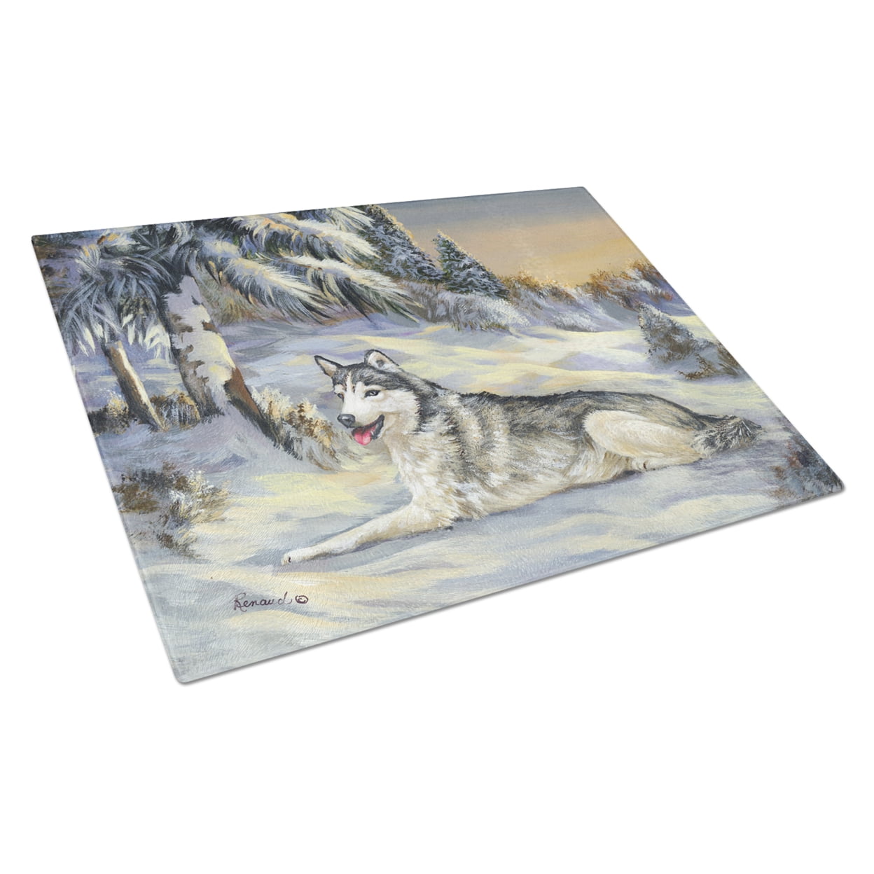 Siberian Husky Winterscape Glass Cutting Board Large PPP3274LCB