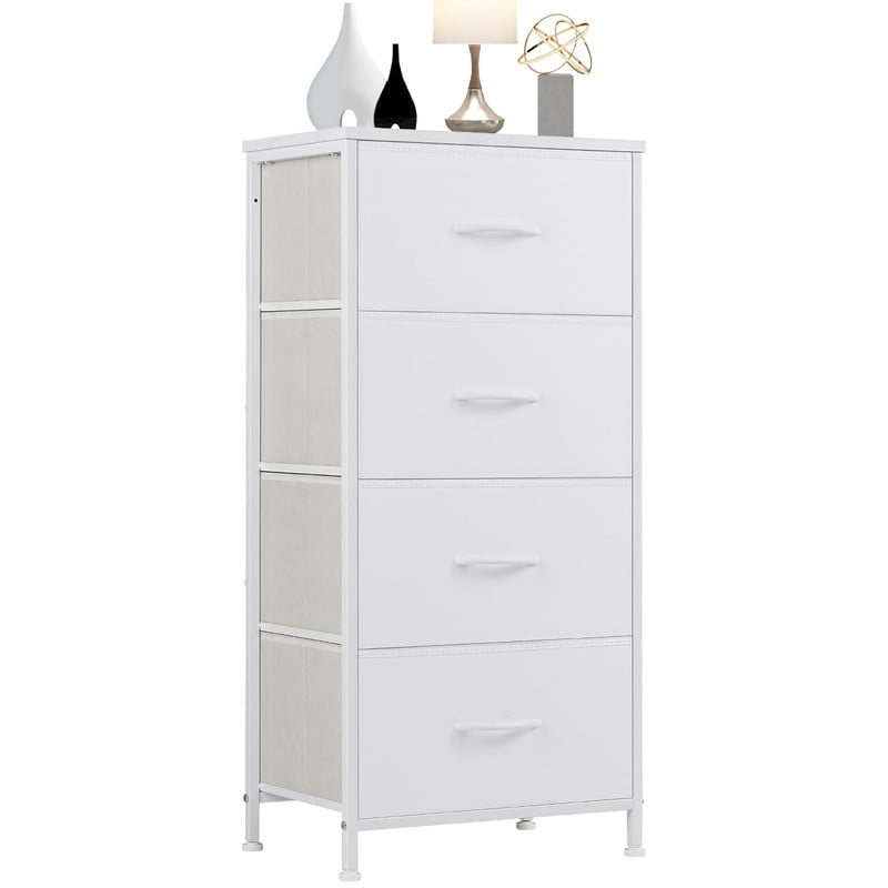 Simple Deluxe 4-Drawer Fabric Dresser, Storage Tower Organizer with Steel Frame and Wood Top for Bedroom, Entryway, White