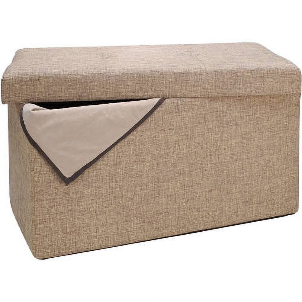 Simplify Faux Linen Double Folding Storage Ottoman, Natural Beige