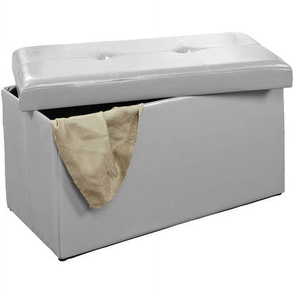 Simplify Laux Leather Double Folding Ottoman, Gray (30x16x16)