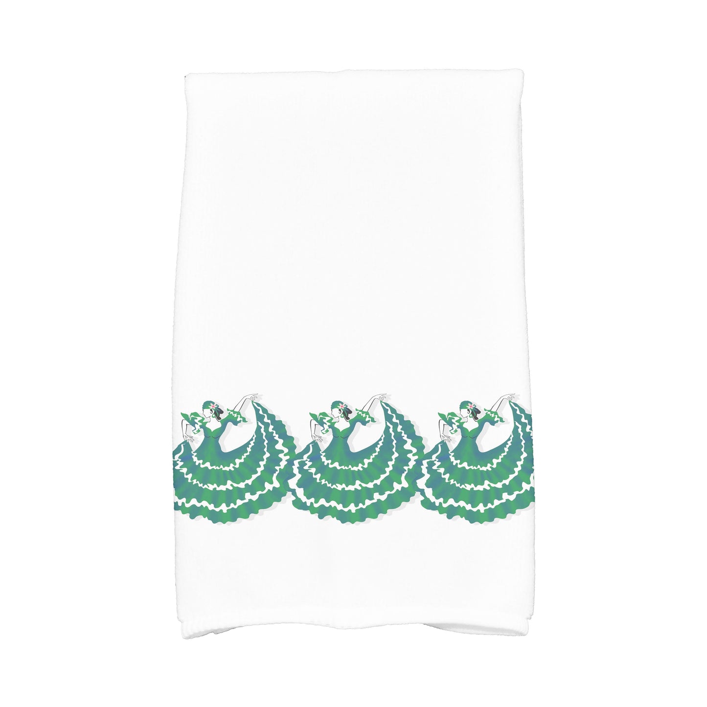 Simply Daisy, 16 x 25 Inch, 3 Cuban Dancers, Geometric Print Kitchen Towel, Green