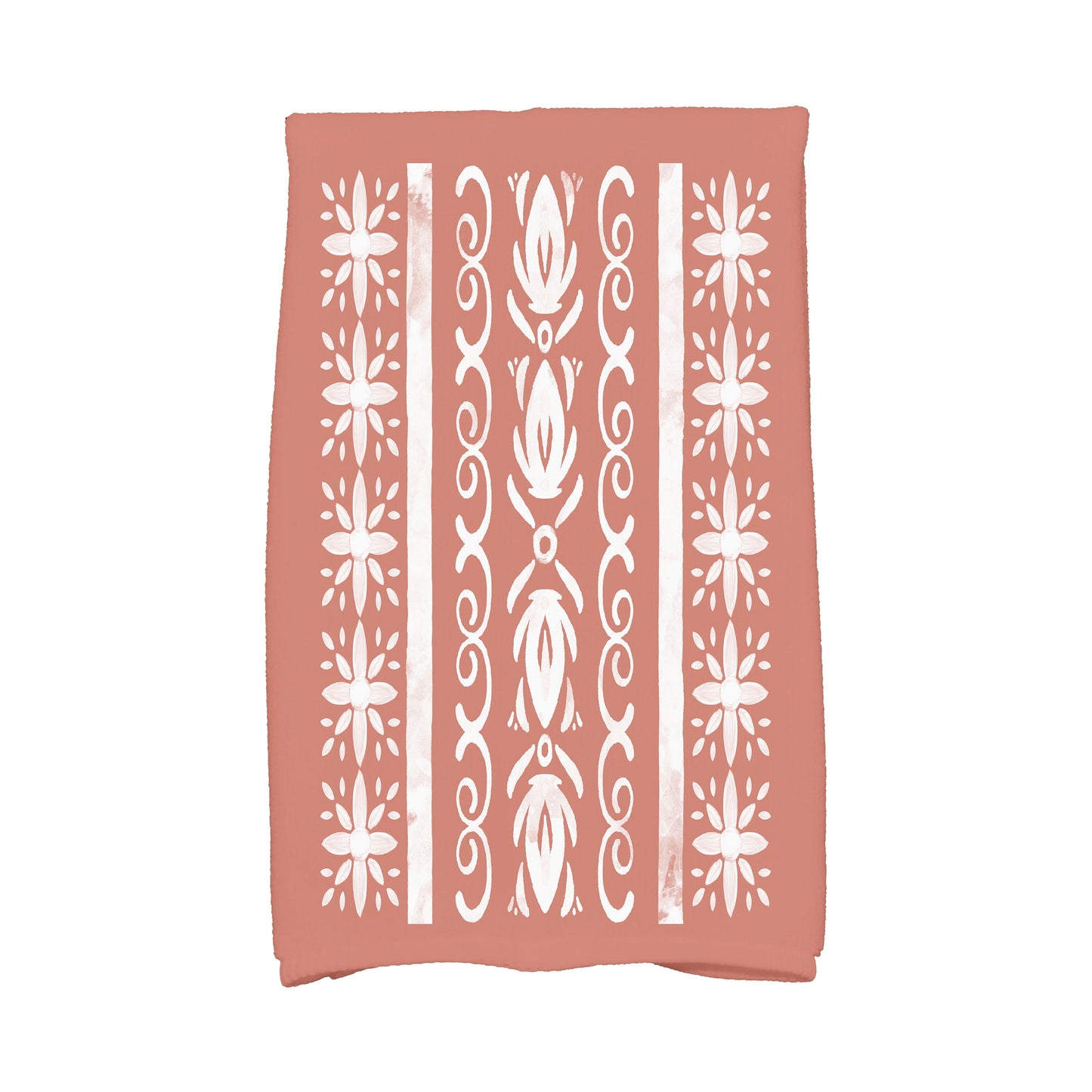 Simply Daisy, 16 x 25 Inch, Cuban Tile 2, Geometric Print Kitchen Towel, Red Orange