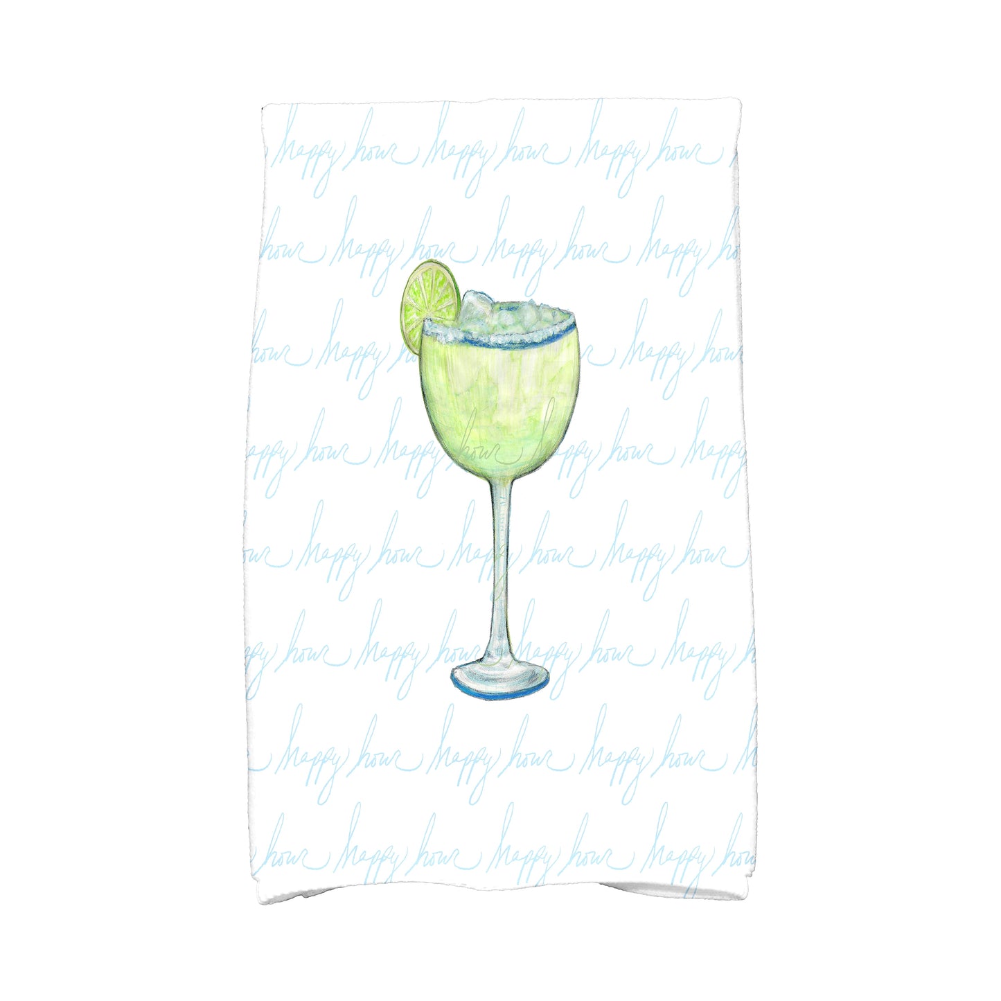 Simply Daisy, 16 x 25 inch, Margarita Text Fade Happy Hour, Geometric Print Kitchen Towel, Pale Blue