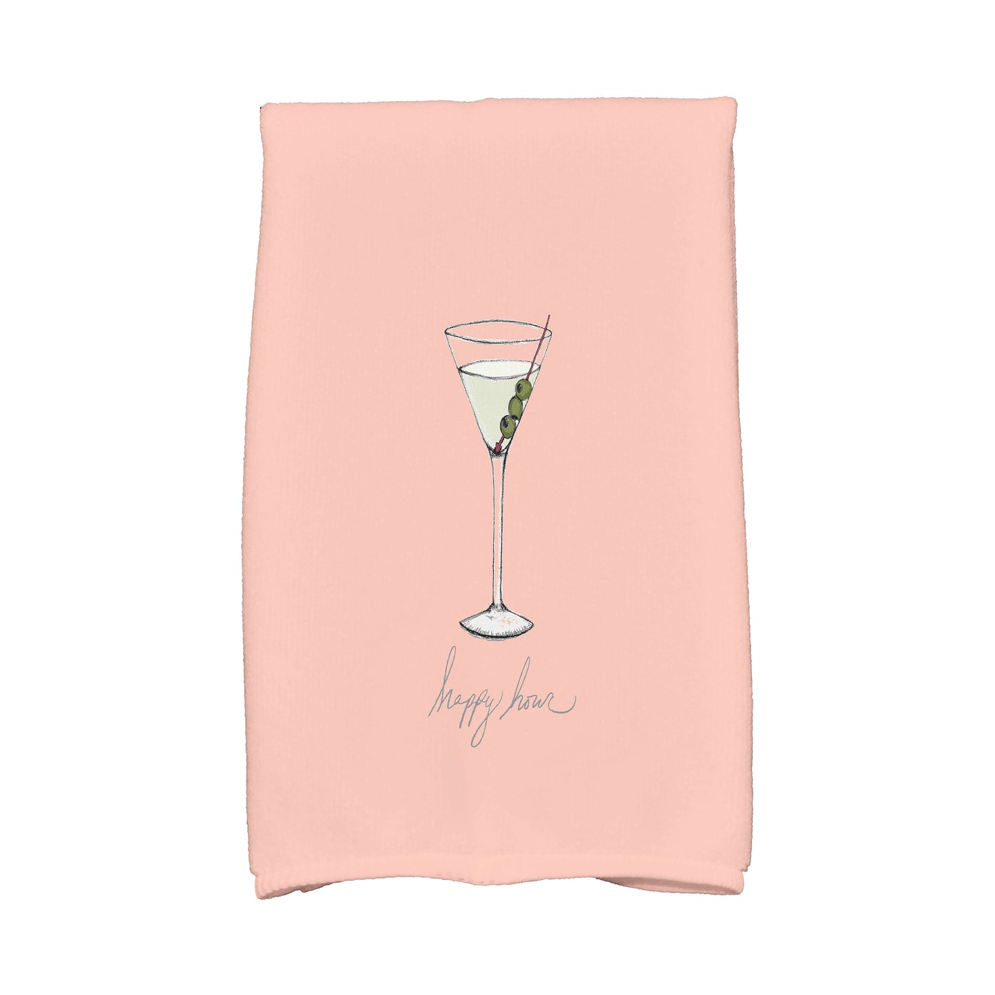 Simply Daisy, 16 x 25 inch, Martini Glass Happy Hour, Geometric Print Kitchen Towel, Coral
