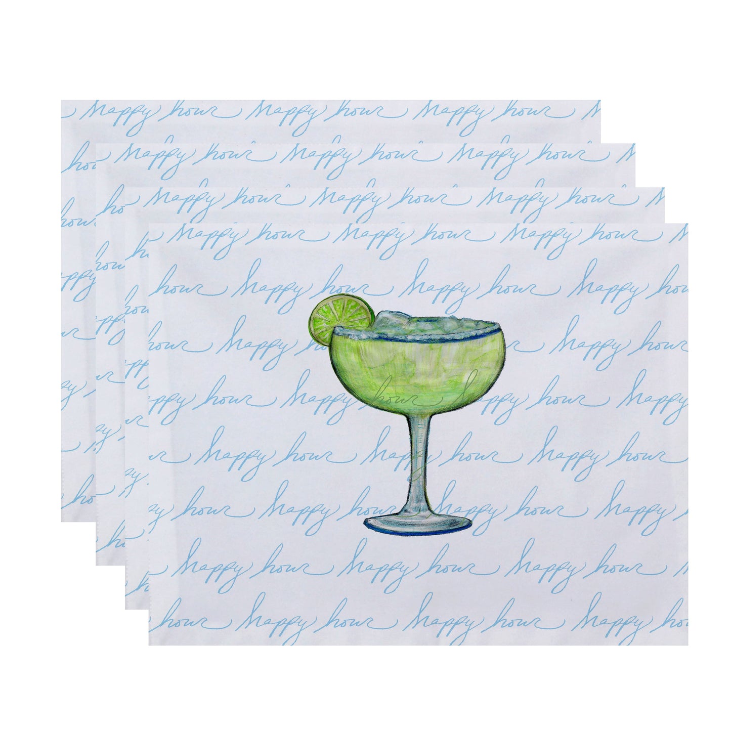 Simply Daisy, 18 x 14 Inch Margarita Text Fade Happy Hour Geometric Print Placemat (set of 4), Pale Blue