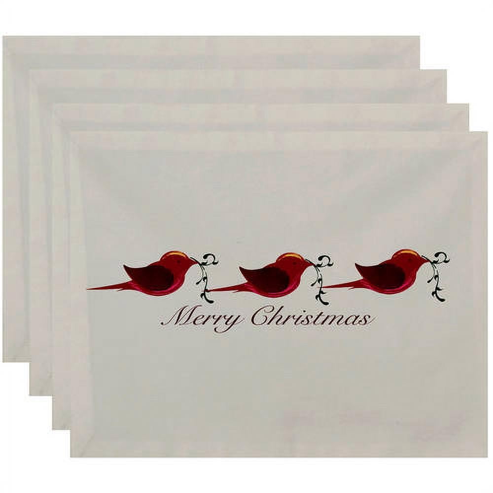 Simply Daisy 18" x 14" Merry Christmas Birds Word Print Placemats, Set of 4