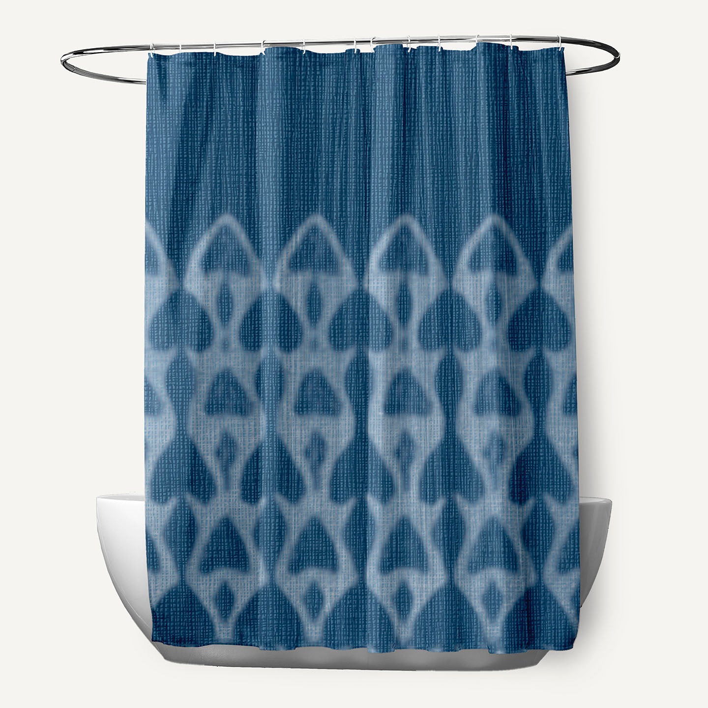 Simply Daisy 70" W x 73" H Watermark Geometric Print Polyester Shower Curtain, Navy