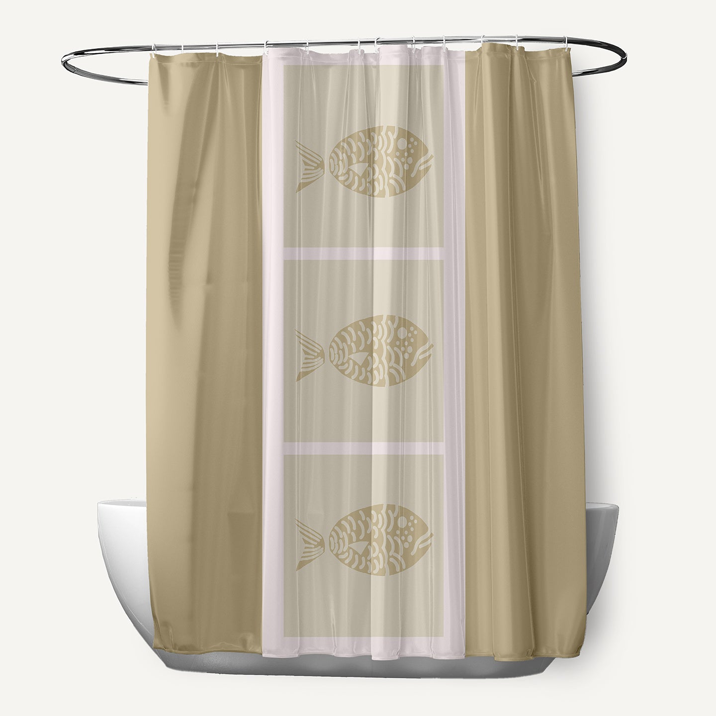 Simply Daisy Fish Chips Taupe 70" w x 73" h Shower Curtain