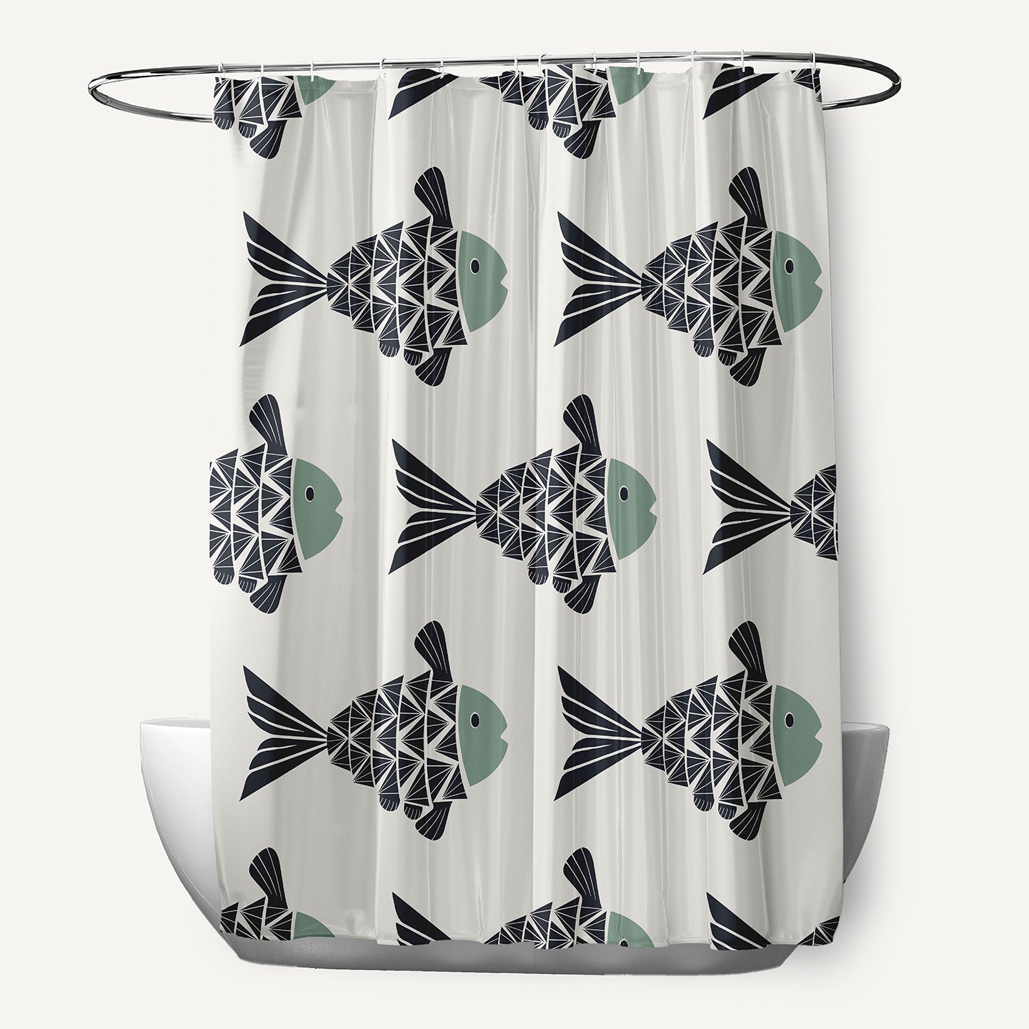 Simply Daisy Fish Tales Sage 70" w x 73" h Shower Curtain