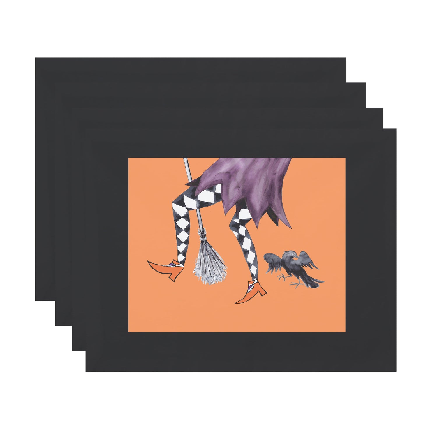 Simply Daisy Fly Away Witch 18x14 Inch Orange Halloween Print Placemat (Set of 4)