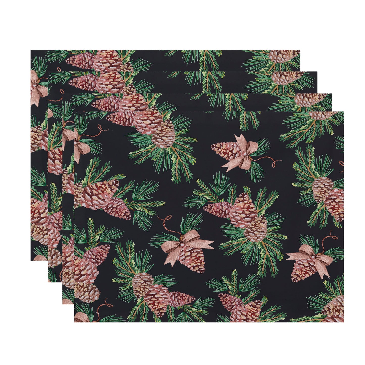 Simply Daisy Greenery 18 x 14 Inch Black Holiday Print Placemat (Set of 4)