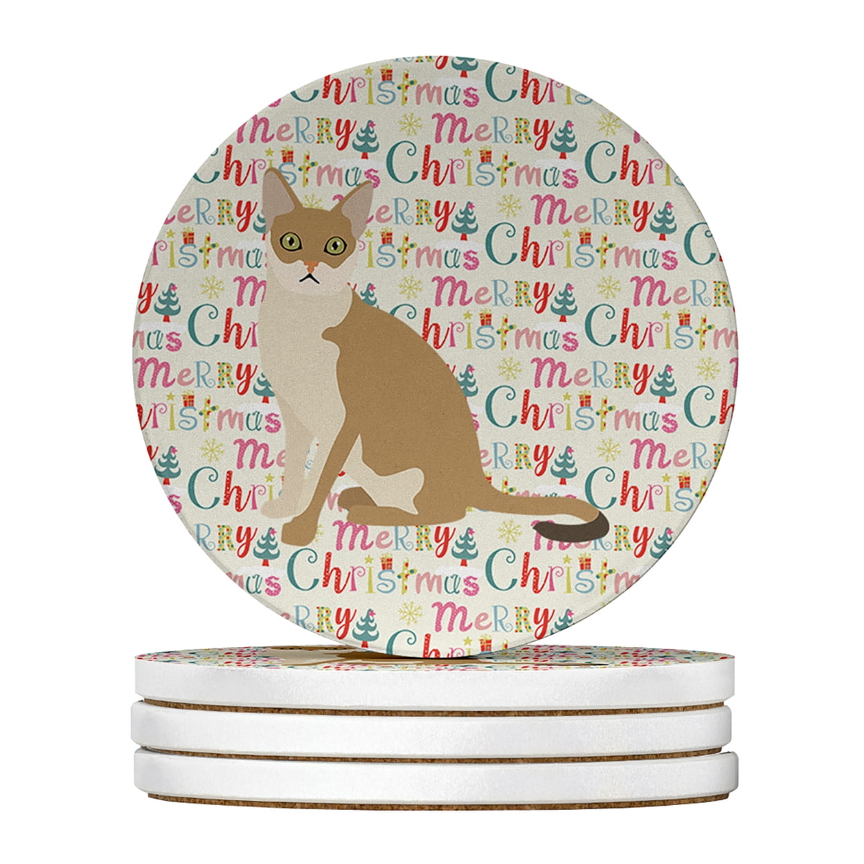 Singapura Cat Christmas Large Sandstone Coasters Pack of 4 4 in x 4 in