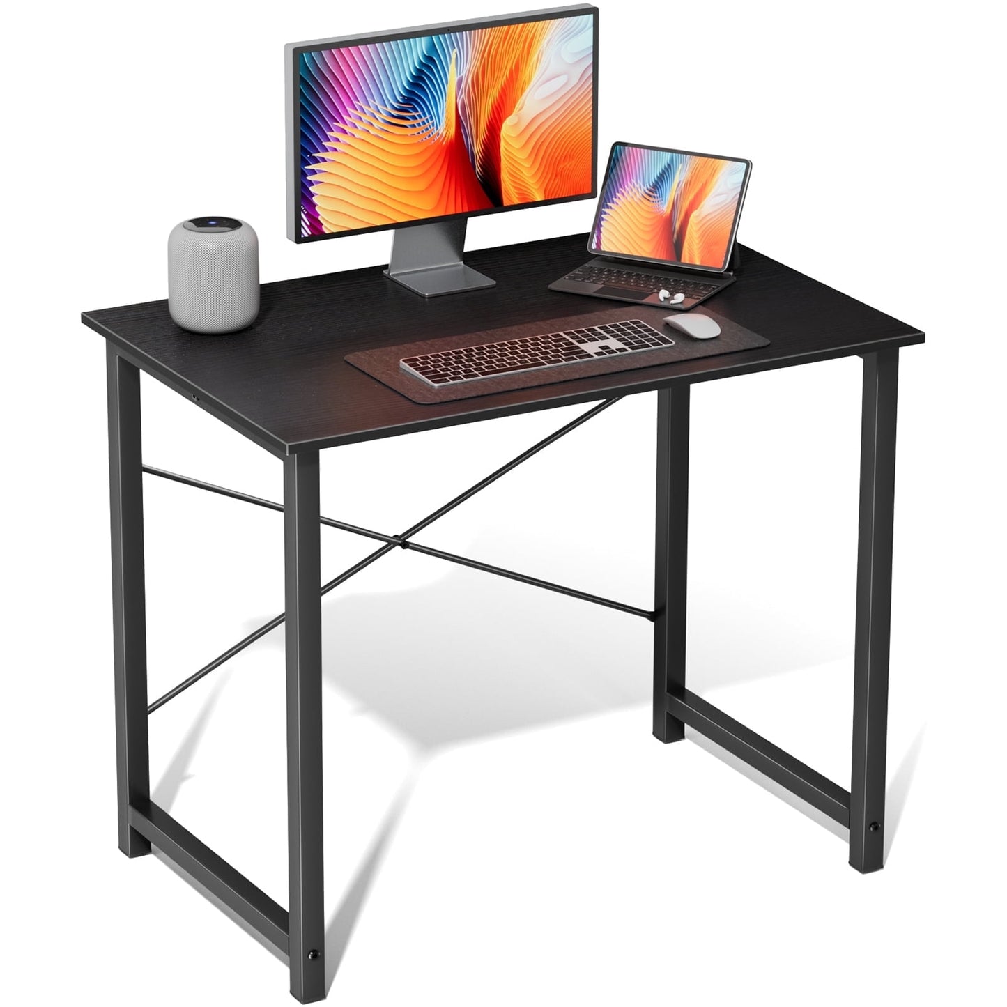 EDX Small Computer Desk 31 Inch Writing Desk with Storage Bag Iron Hook Metal Frame for Home, Black