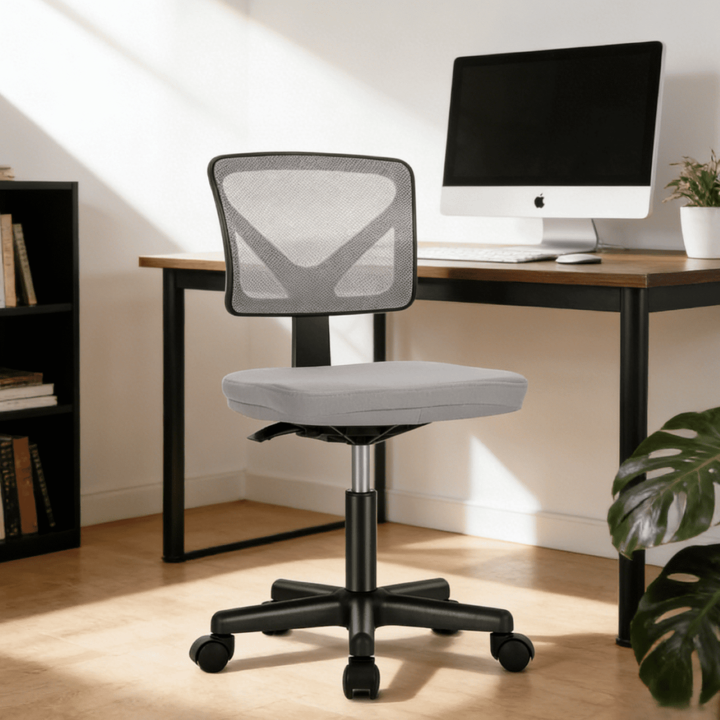Kelno Small Desk Chair with Wheels Armless Low-Back Office Chair Ergonomic Adjustable Computer Desk Chair with Lumbar Support,Gray