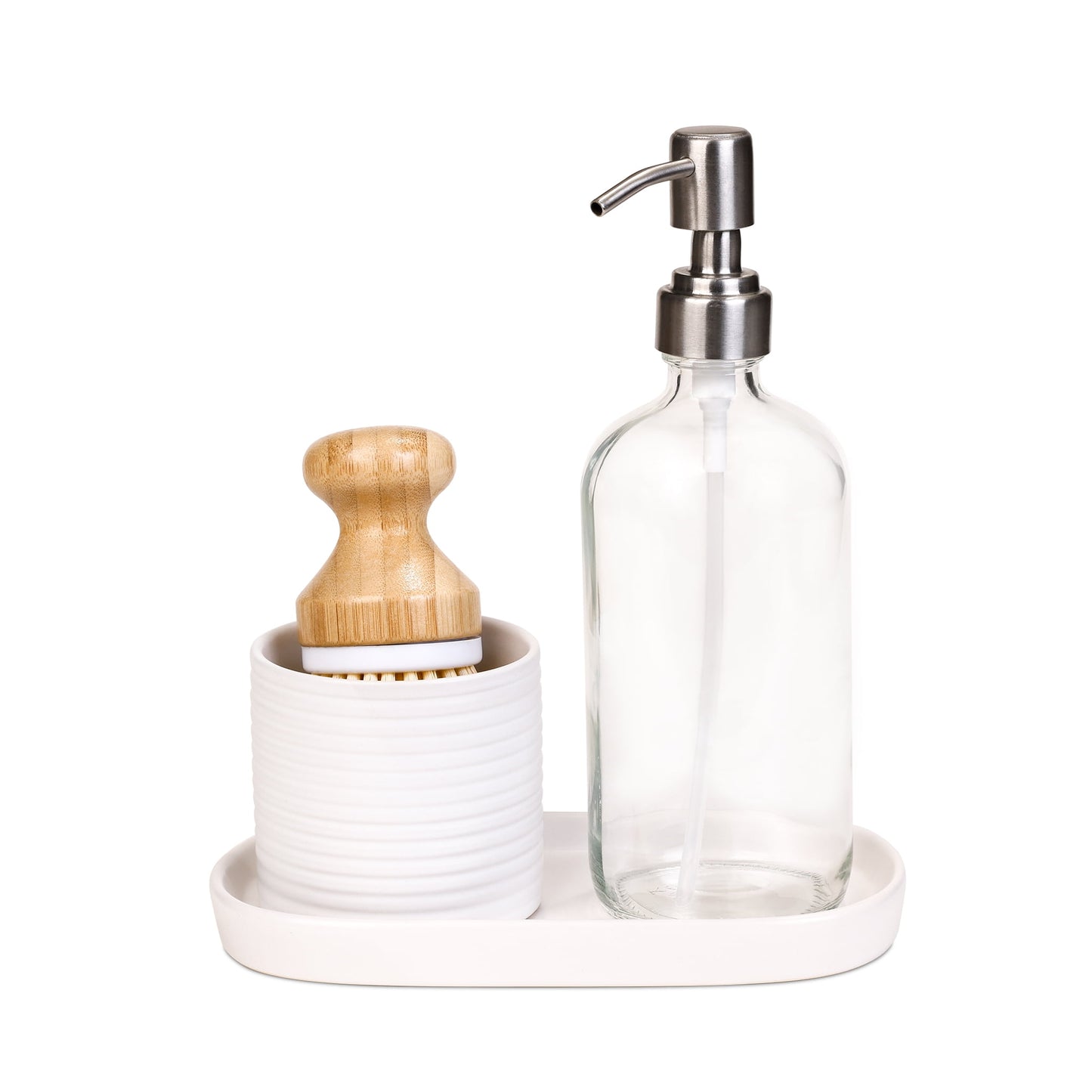 Smart Design Brush & Soap Dispenser Set – Ceramic Tray & Cup