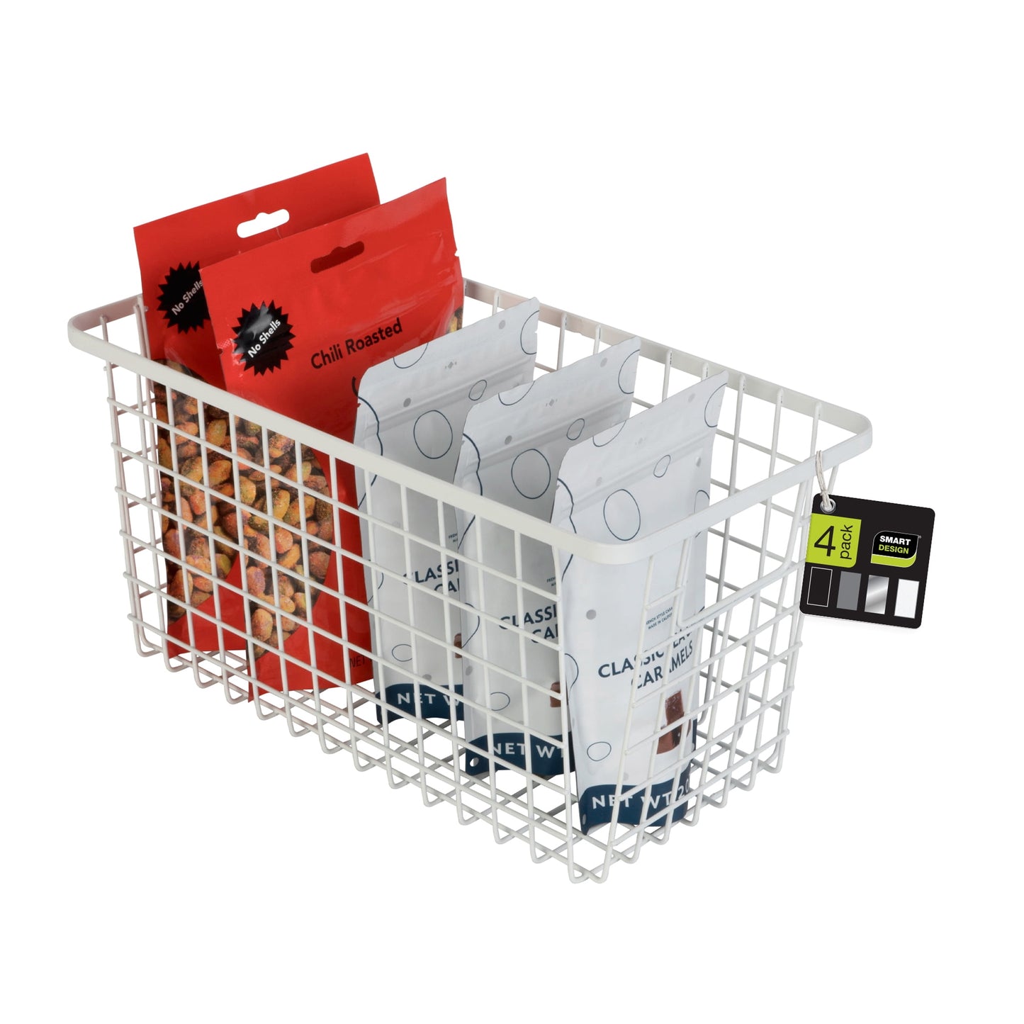 Smart Design Nestable Basket Organizer with Handles - 6 x 12 x 6 inches - White - Set of 4