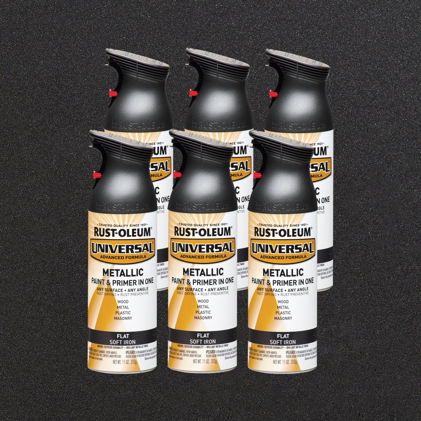 6 Pack, Soft Iron, Rust-Oleum Universal All Surface Interior/Exterior Matte Metallic Spray Paint-271473, 11 oz