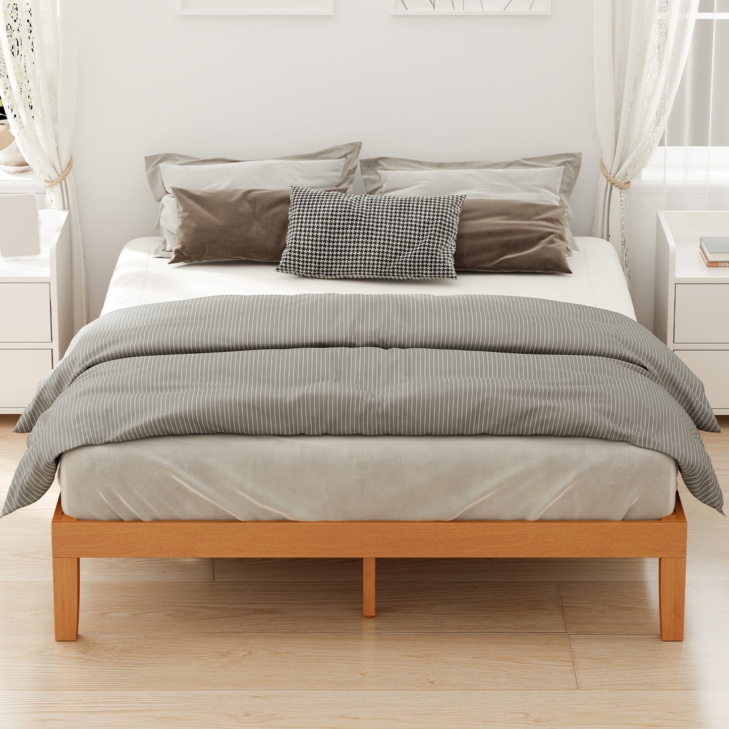 Base de Cama de Madera Maciza, Base de Cama con Soporte de Listones de Madera, No Se Necesita Box Spring, Tamaño Twin