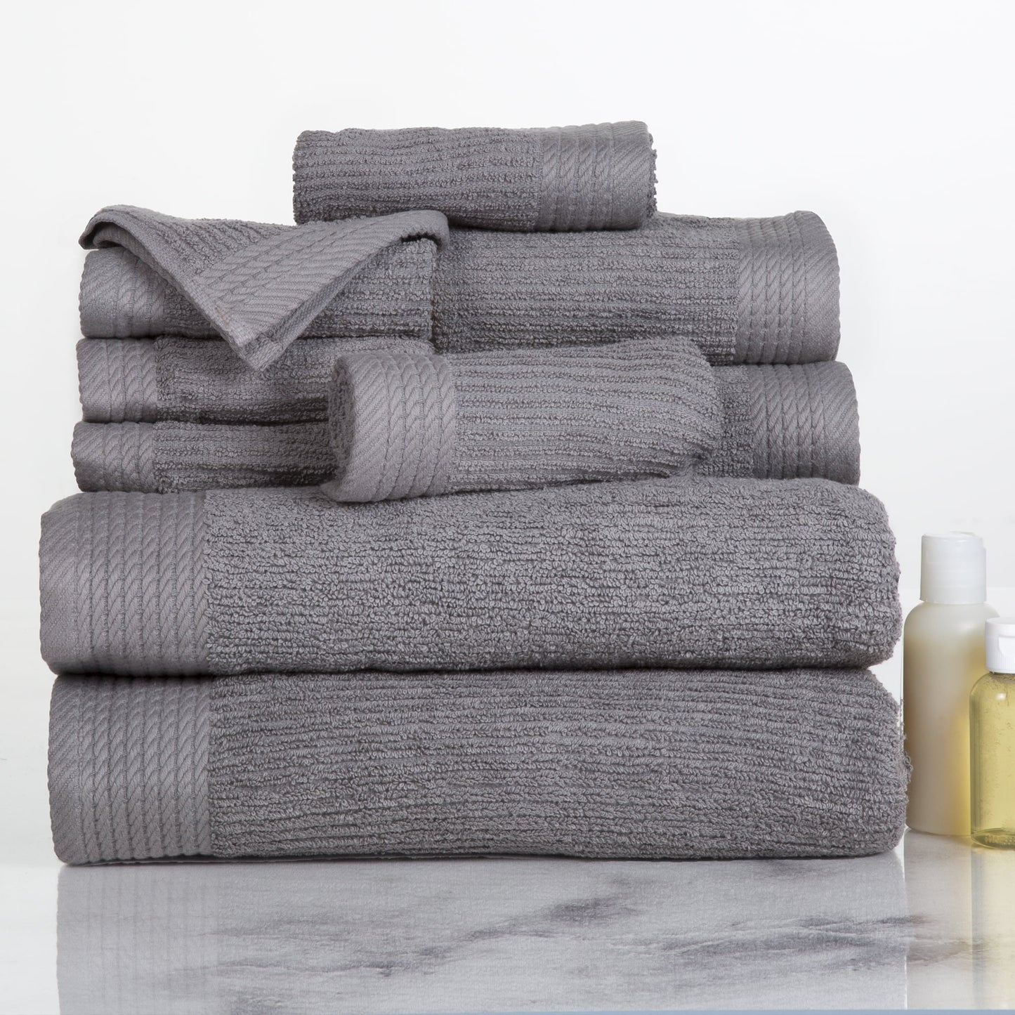 SH Ribbed Cotton 10 Piece Towel Set - Silver