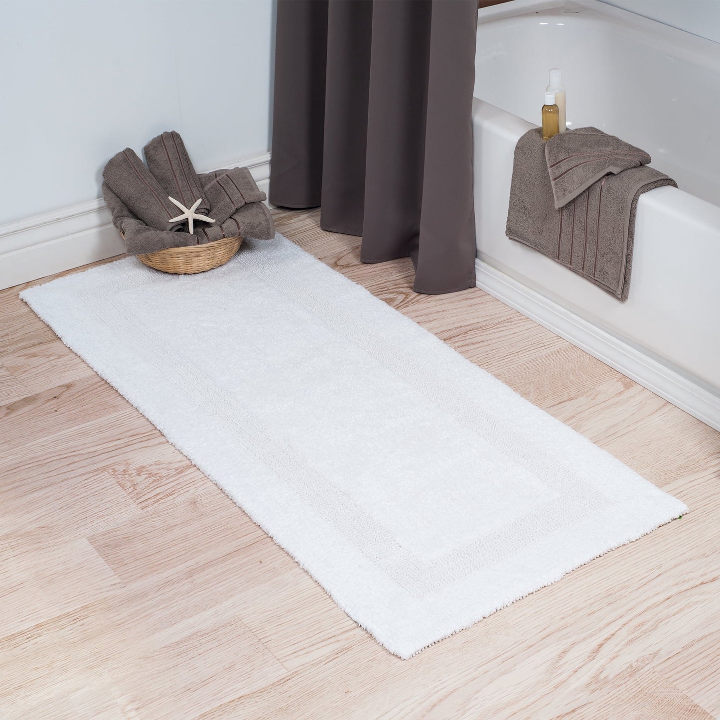 Lavish Home 60x24-Inch Machine Washable Cotton Bath Mat (White)