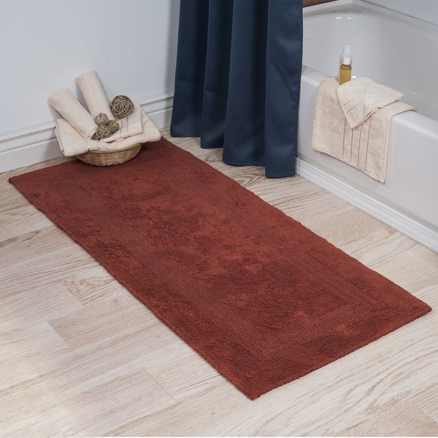 Lavish Home 60x24-Inch Machine Washable Cotton Bath Mat (Brick)