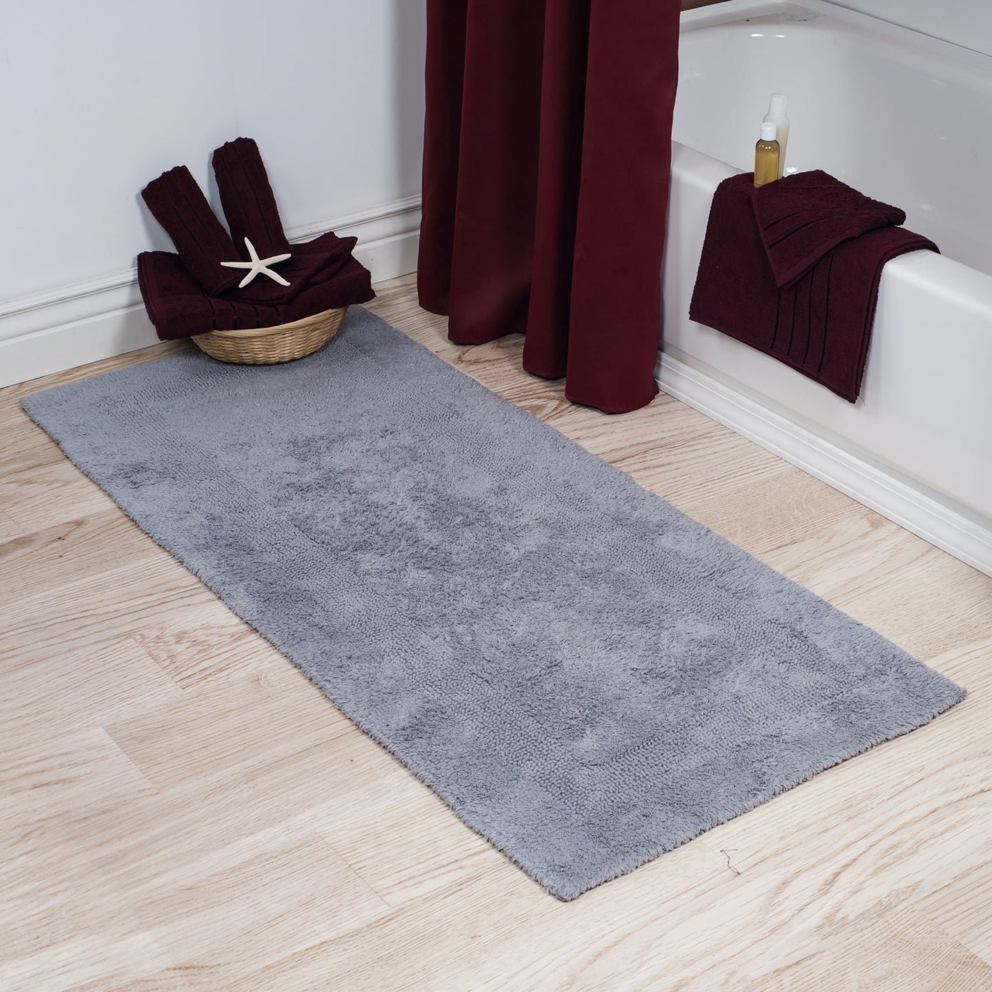 Lavish Home 60x24-Inch Machine Washable Cotton Bath Mat (Silver)