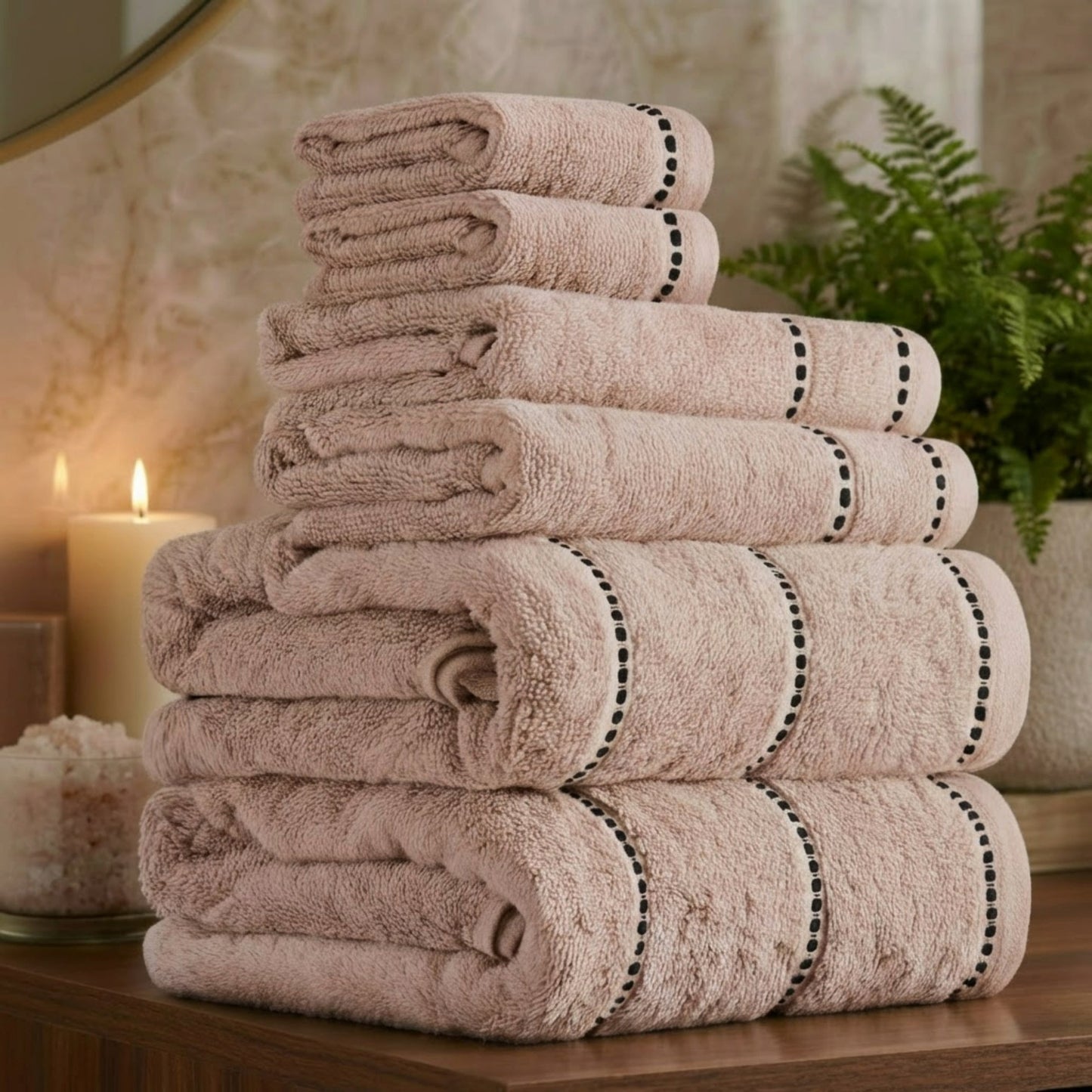 6-Piece Quick Dry Bath Towels Set - 100% Cotton Towel Set for Bath, Gym, and Spa (Taupe)