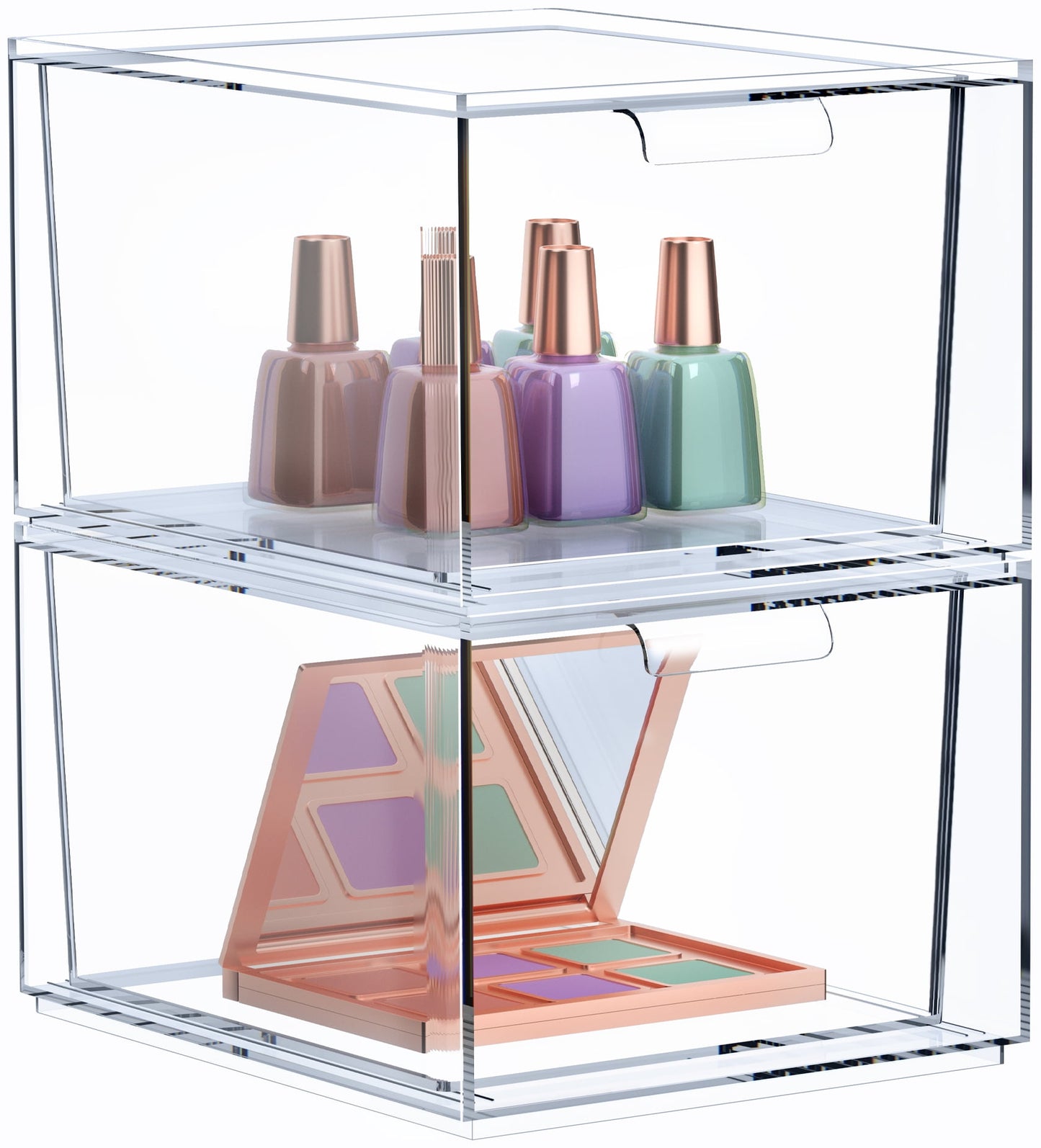 Sorbus 2-Pack Clear Acrylic Makeup Organizer – Stackable Plastic Drawer Storage Bins for Vanity, Bathroom, or Desk Organization