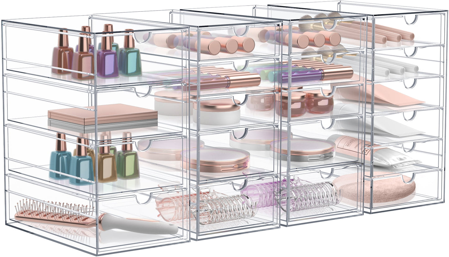 Sorbus 2-Piece Acrylic Makeup Organizer, 3 Drawer (2 Pack) Stackable Storage Bins, Clear