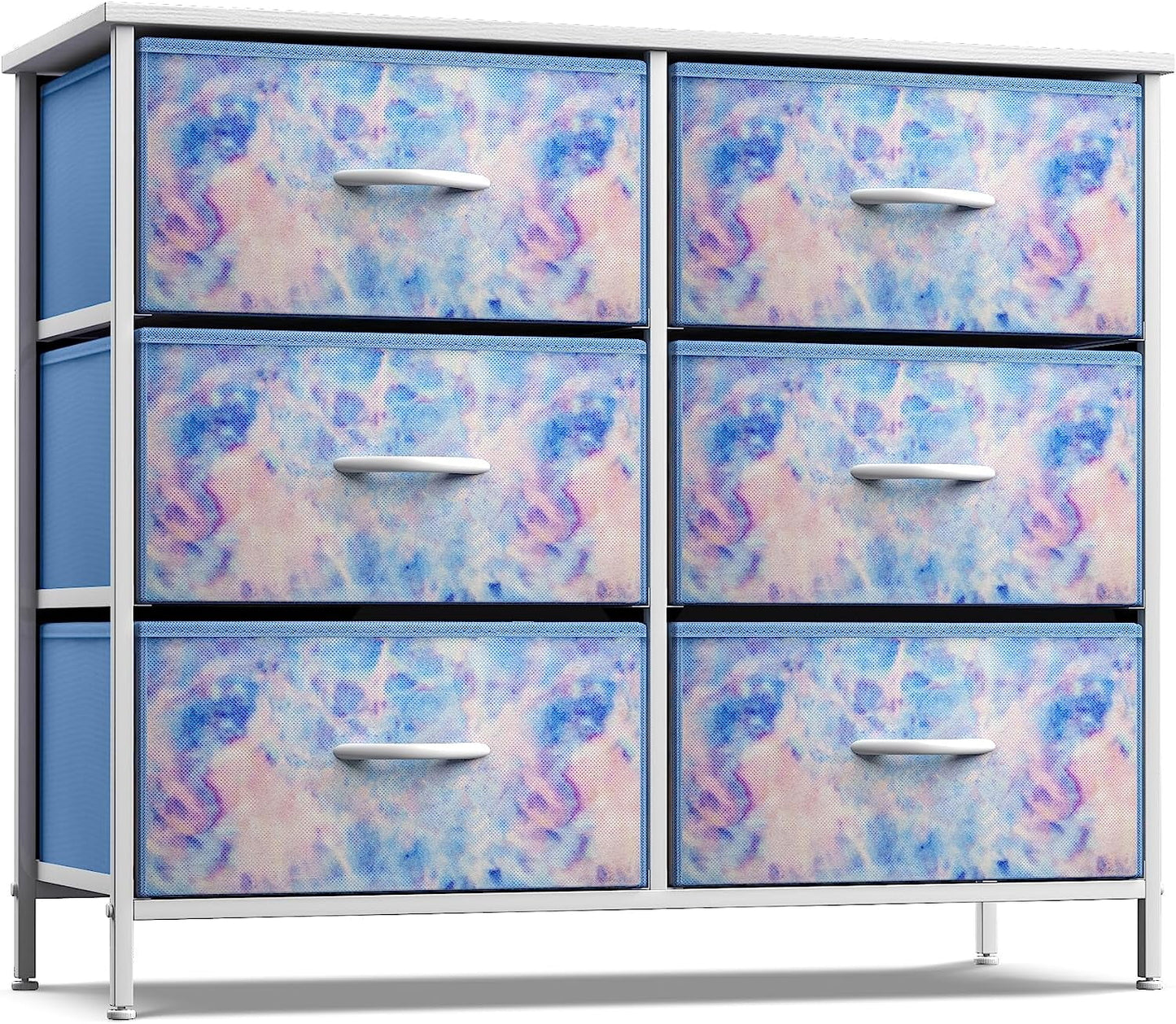 Sorbus Cómoda de 6 Cajones, Organizador de Tela con Estructura de Acero y Cubierta de Madera, Azul Tie-Dye