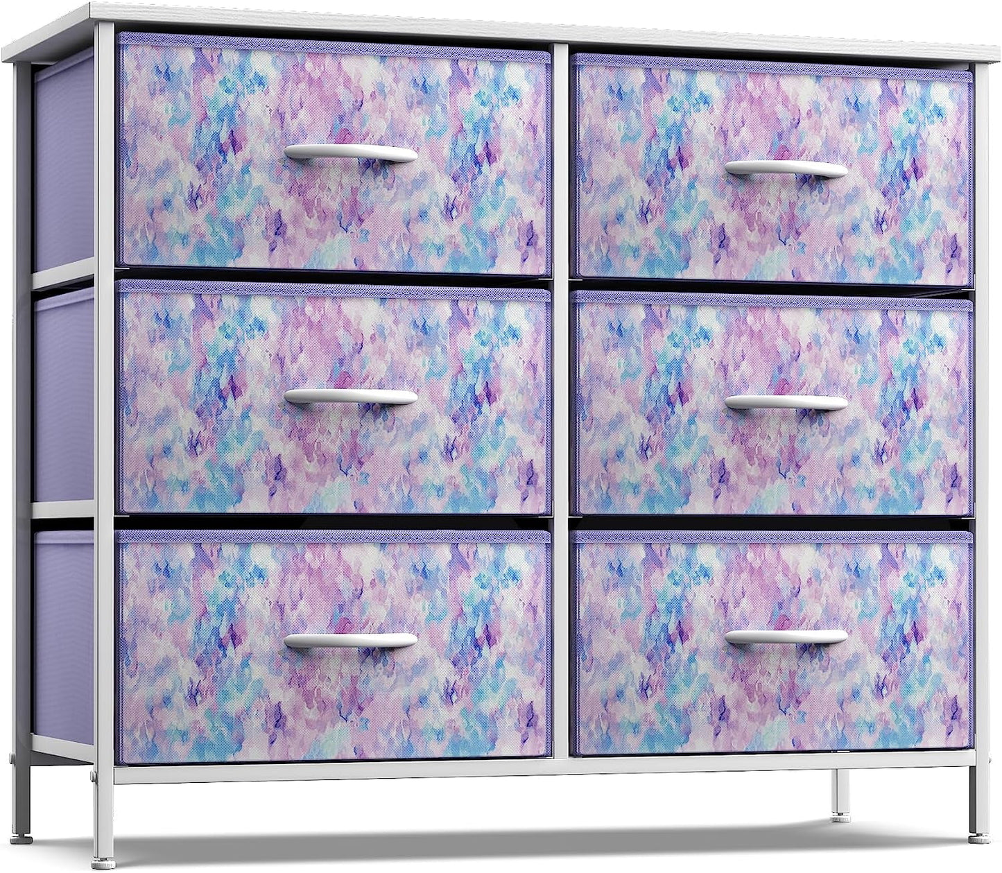 Sorbus 6-Drawer Dresser, Fabric Chest Organizer with Steel Frame & Wood Top, Tie-Dye Purple