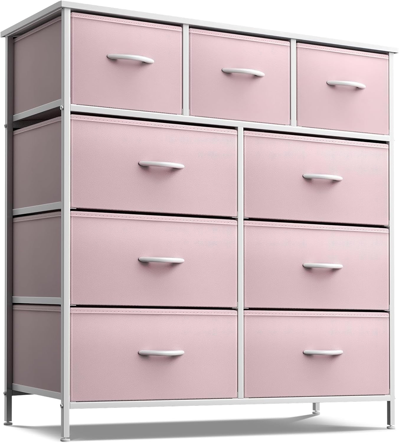 Sorbus 9-Drawer Dresser Nightstand End Table, Steel Frame, Wood Top, Pink